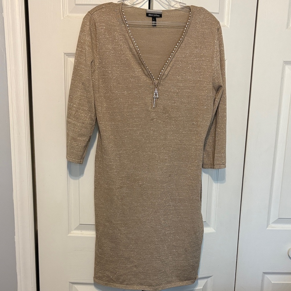 Elegant Tan Dress with Zipper Detail